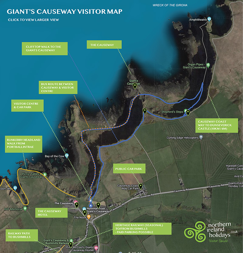 Map of Giants Causeway and its amenities