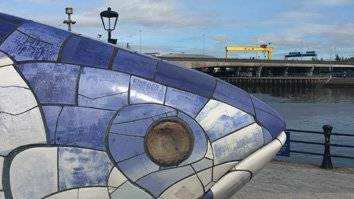 The Big Fish by the Lagan with Harland & Wolf Cranes in the background
